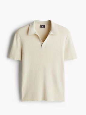 H&M Off-White Knit Polo Shirt - Short Sleeve